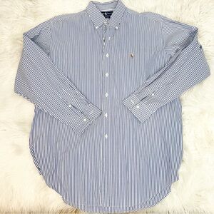 RALPH LAUREN BLUE WHITE STRIPE LONG SLEEVE BUTTON FRONT SHIRT MENS SZ 17/35